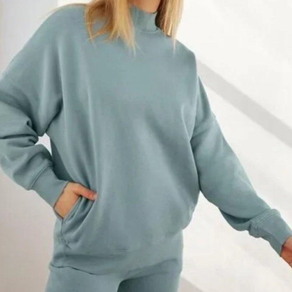 TNA Cozy Fleece Mega Mock Neck Blue
